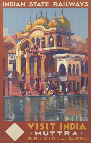 ROGER BRODERS (1883-1953). VISIT INDIA / MUTTRA. 1928. 39x25 inches, 100x63 cm. Lucien Serre, Paris.